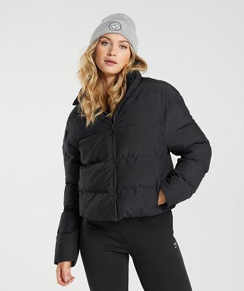 Dámské Bundy Gymshark Puffer Černé | CZ 3540KOR